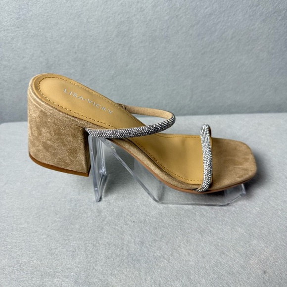 Lisa Vicky Women’s Mood Pavé Block Heel Slide Sandal in Tan and Silver size 7M - Picture 5 of 10